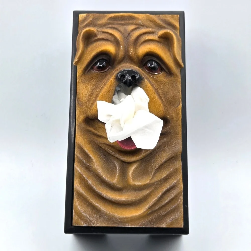 3D Dog Wooden Kleenex Tissue Box Cover Holder UNIQUE